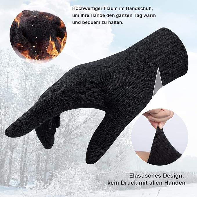 Benirap Winter Gloves for Men Women, Warm Touchscreen Winter Gloves Windproof Non-Slip for Cold Weather Running Cycling Black