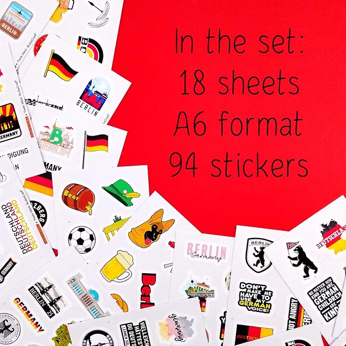 100Pcs Germany Stickers for Water Bottle and Laptop - Cultural Party Supplies & Decorations, Waterproof Vinyl German Decals, Germany Flag and Icon Stickers Laptop Decals, Gifts for Women & Men