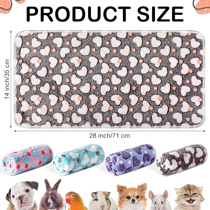 Tudomro 8 Pcs Guinea Pig Fleece Cage Liners, Heart, 14 x 28 Inch | Washable Reusable Small Animal Bedding, Absorbent Blankets for Ferret Chinchilla, Soft Fleece Mat Pads Protect Furniture