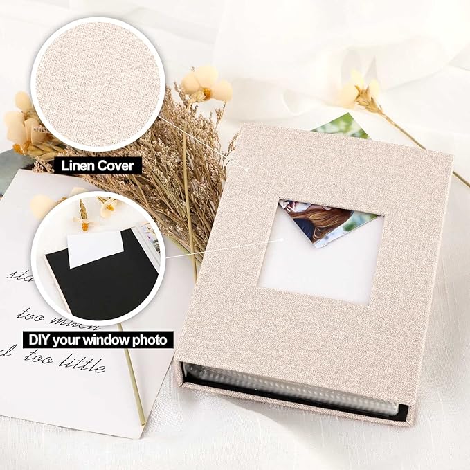 Ywlake Photo Album 4x6 50 Pockets 2 Packs, Small Mini Capacity Linen Photo Album Bulk Sets, Each Pack Holds 50 Top Loader Vertical Only Picture for Kids Boy Girls Beige