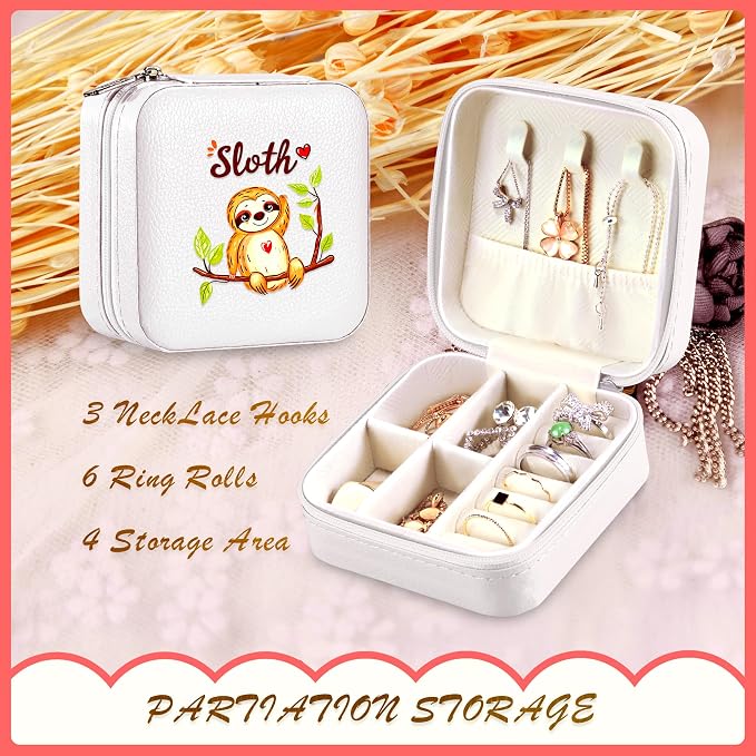 Sloth Jewelry Box, Gifts For Kids Teens Girls, Sloth Lovers Stuff Items Accessories Things Merchandise Decor Merch, Travel Ring Earrings Necklace Organizer Holder!