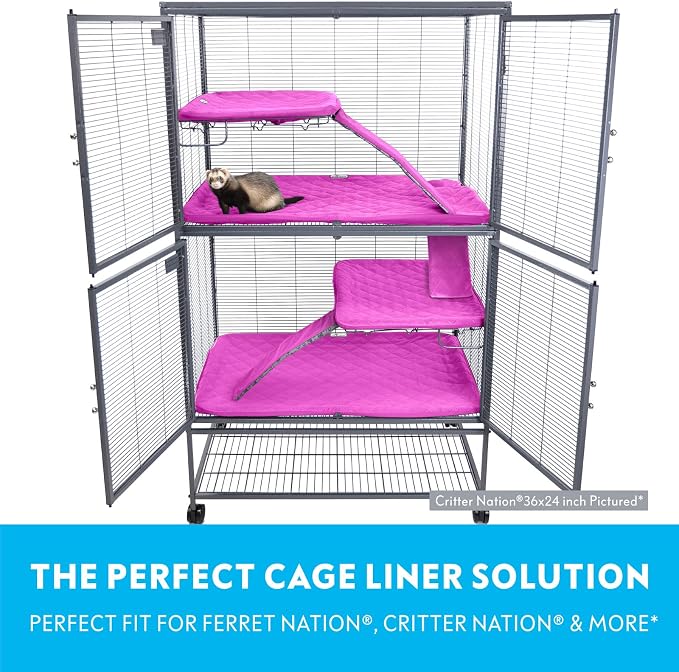 Paw Inspired Fitted Fleece Liner Set for Critter Nation 2-Story Cage, Pink | Double Unit Combo Pack for Ferret Nation/Critter Nation Cage, For Ferrets, Rats, Chinchillas, Hedgehogs, Small Animals, Pets