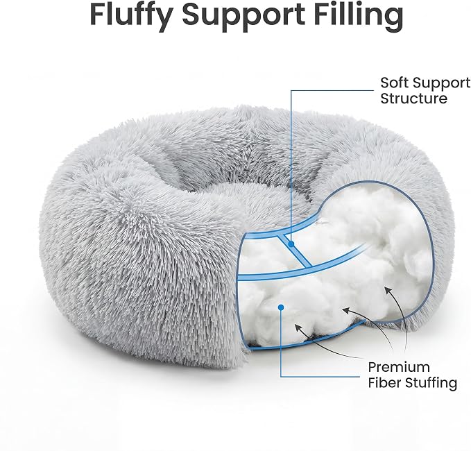 Tiny Dog Bed for Extra Small Dogs for Chihuahua Pomeranian Toy Poodle | 15 Inch Washable Puppy Bed,Soft Faux Fur Calming Donut Bed,Grey
