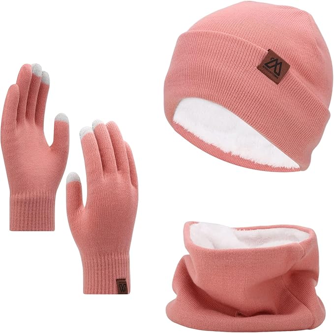 mysuntown Winter Beanie Hat Scarf and Touch Screen Gloves 3-Piece Set, 2025 Cold Weather Knit Fleece Lined Warm Unisex Sets