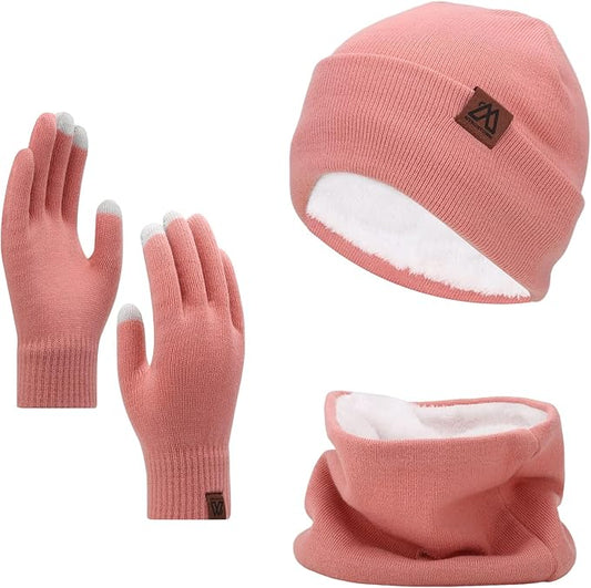 mysuntown Winter Beanie Hat Scarf and Touch Screen Gloves 3-Piece Set, 2025 Cold Weather Knit Fleece Lined Warm Unisex Sets