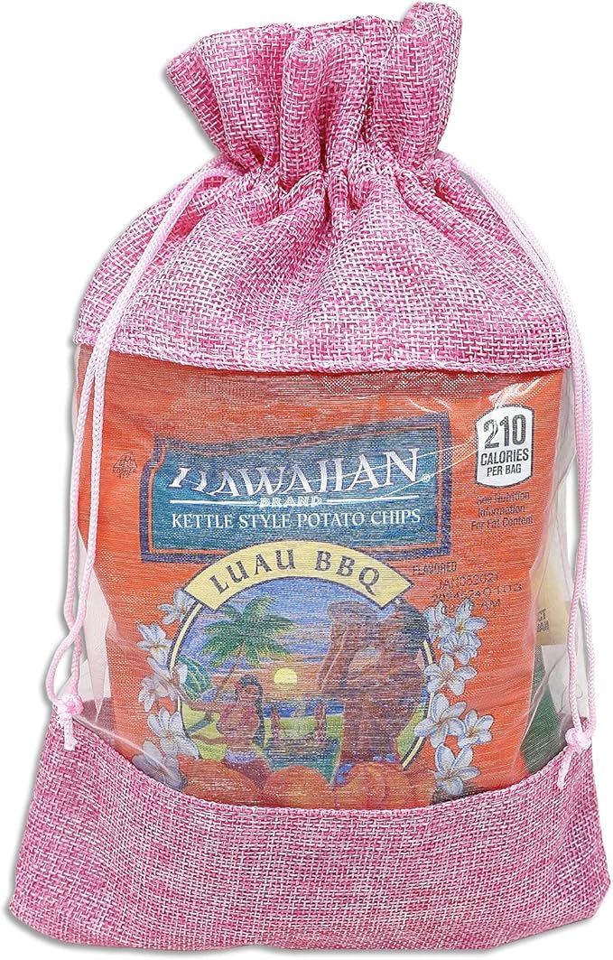 48-Pack X-Large Linen Burlap & Organza Gift Bags w. Drawstrings (7.5x11.5 in, Pink) - Party Favors, Presents, Samples & Treats Mesh Pouch by The Display Guys