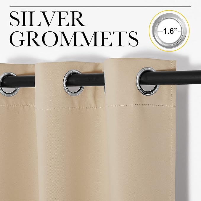 NICETOWN Room Darkening Grommet Panels - Baby Room Curtains 95 inches Long, Privacy Draperies (42 inches Width, Biscotti Beige, 1 Pair)