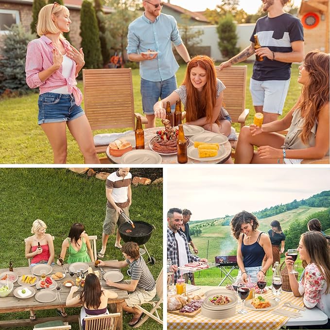 Fuyit 250Pcs Disposable Paper Plates Set with Cutlery, Compostable Biodegradable Eco-Friendly Dinnerware & Utensil Include Plate, Larger Fork, Knife & Spoon for Party, Camping, Picnic, BBQ (Natural)
