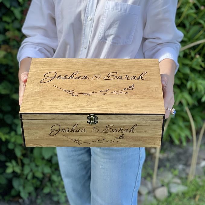 Personalized Memory Wooden Keepsake Decorative Letter Box with lock hinged lid – Custom Wedding Engagement Couple gift for Him, Her, Boyfriend, Girlfriend, Friend, Time capsule box