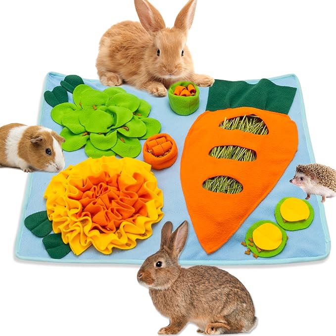 Rabbit Snuffle Mat, Bunny Foraging Feeding Toy for Small Pet | Small Animal Enrichment Toy Washable Feeding Mat for Guinea Pig Chinchilla Hedgehog Ferret