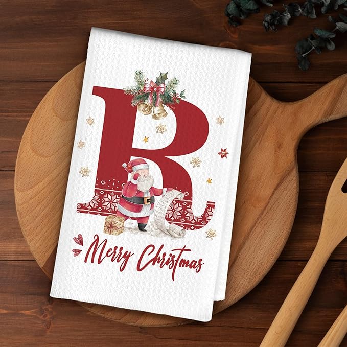 Christmas Initial Letter R Kitchen Towels Personalized Gifts Dish Towels Hand Towels for Kitchen Decorations, Christmas Birthday Gifts for Women, 24x16 Inch