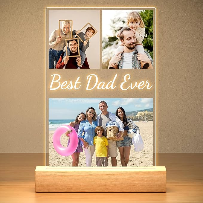 Personalized Birthday Gifts for Dad from Daughter & Son, Custom DAD Picture Frame with Photos, Personalized Photo Frame with Night Light, Customized Photo Frames