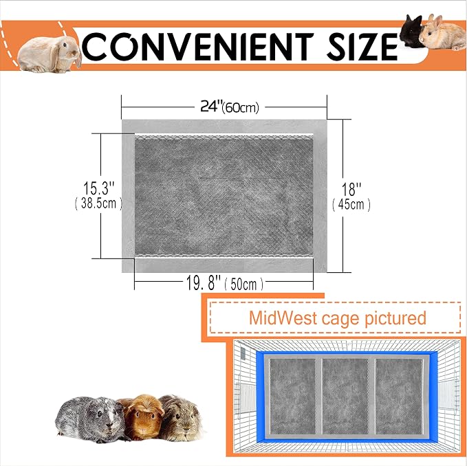 Disposable Guinea Pig Bedding, Cage Liners, Absorbent & Waterproof | Charcoal Odor Control Material, Ideal Pee Pads for Guinea Pigs, Rabbits, Hamsters & Other Small Pets, 18"x24", 24 Count