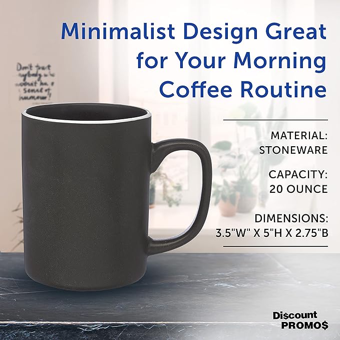 DISCOUNT PROMOS El Grande Matte Ceramic Mugs 20 oz. Set of 12, Bulk Pack - Perfect for Tea, Espresso, Cappuccino, Hot Cocoa - Charcoal