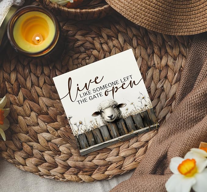 Sheep Decor Signs - Farmhouse Live Like Someone Left The Gate Open Sign, Farm Easter Sheep Decor For Home Office Badroom
