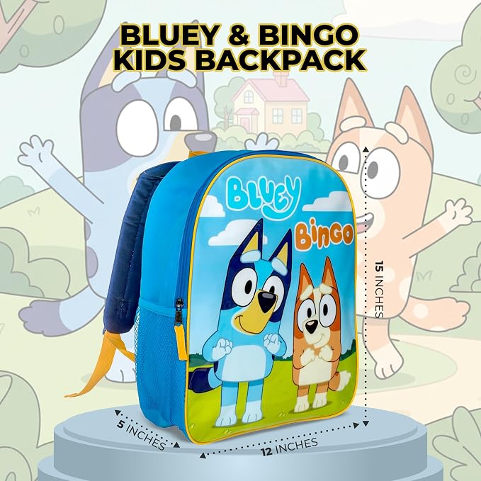 AI ACCESSORY INNOVATIONS Bluey & Bingo Kids Backpack, 15" Girls & Boys School Bag, Blue
