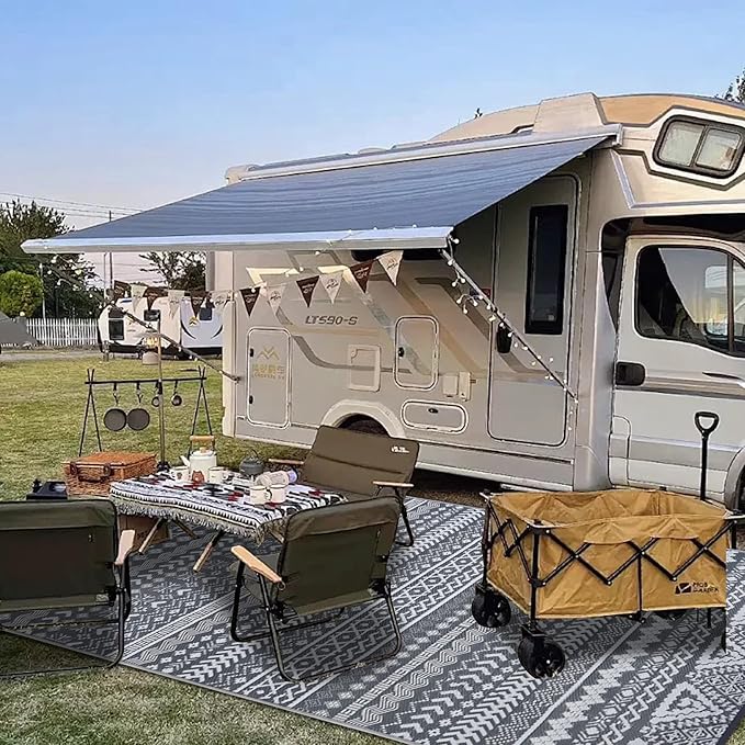 SAND MINE Reversible Mat, Indoor Outdoor Rug Carpet, Reversible Patio Rug, RV Camping Rug, Plastic Straw Rug, Large Floor Mat for RV, Patio, Backyard, Picnic, Camping, Grey & White, 6' x 9'