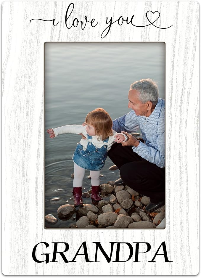Gifts for Grandpa,“I Love You” Grandpa White Wood Picture Frame, Vertical Photo Frame, Thoughtful Gift for Family, Stylish Tabletop and Home Decor