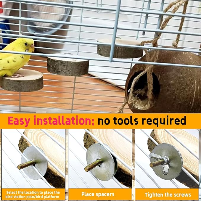 3PCS 3.9In Natural Bird Perches for Cage Round Wooden Parrot Stand Platform