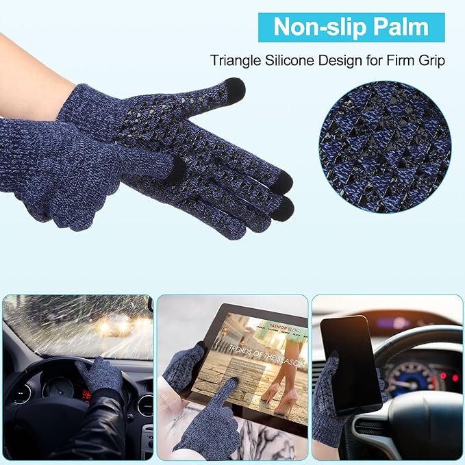 Winter Fleece Lined Beanie Hat Scarf Sock Touchscreen Gloves Set for Men Women