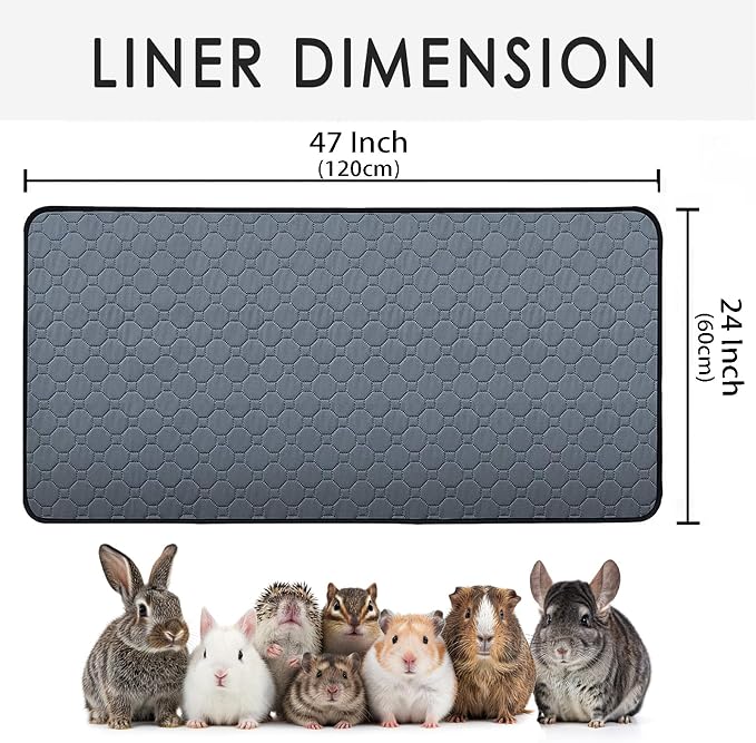 2 Pack Washable Guinea Pig Cage Liners & Pee Pads (24"x47") - Waterproof, Super Absorbent, Non-Slip Bedding for Rabbits, Hamsters, Rats
