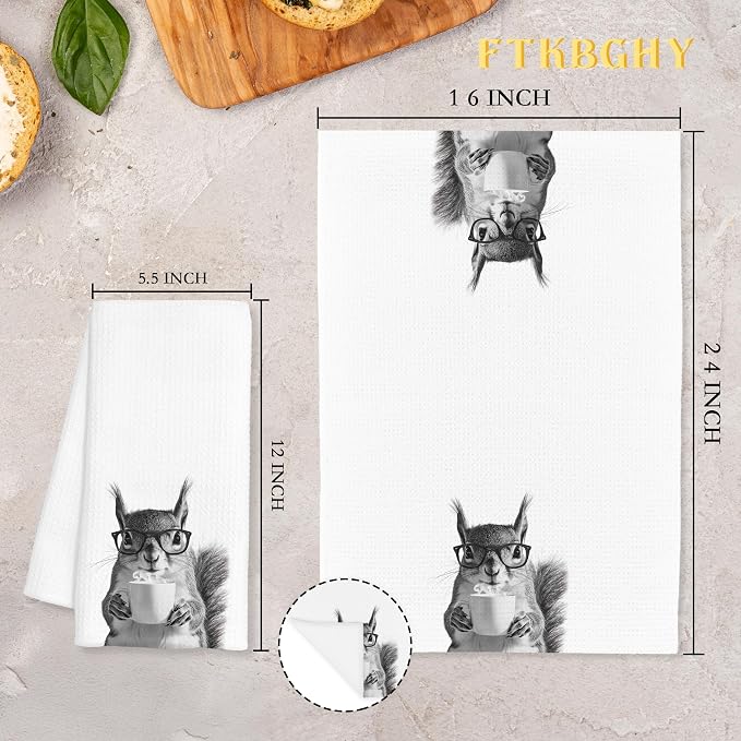 Funny Squirrel Coffee Kitchen Towels, Gifts for Squirrel Lovers, Animal Lover Gifts Decorative Dish Hand Tea Towels for Kitchen Coffee Bar Decor, 16x24 Inch