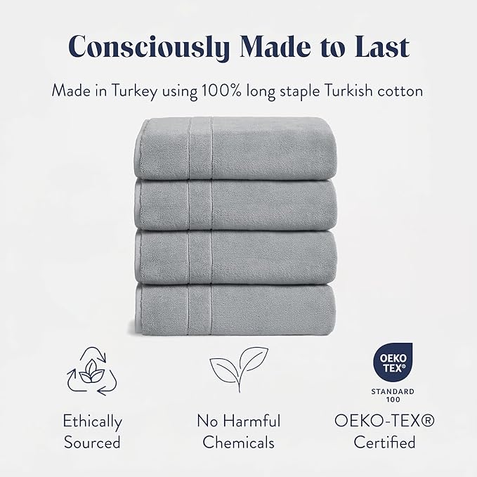 Brooklinen Super-Plush Turkish Cotton Bath Towel Set - Includes 4 Bath Towels Cotton, 820 GSM, Highly Absorbent, Machine Washable, Perfect for Home & Bathroom (Smoke Grey)