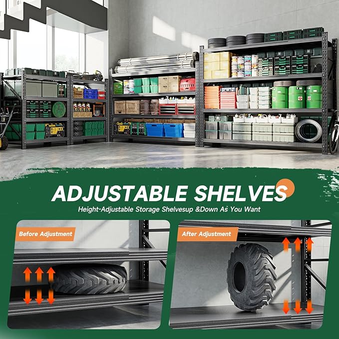 Letaya 68" W Storage Shelves Heavy Duty, 7000LBS Garage Shelving Units, 4 Tier Adjustable Utility Rack Shelf,Large Metal Industrial Shelves,for Shop,Warehouse,Basement (68" W x 24" D x 64" H)
