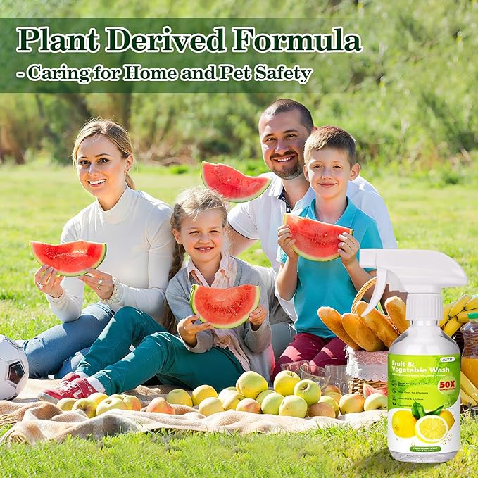 Fruit & Vegetable Wash,13 Gallons Lemon Produce Wash and Clean,Fruit Cleaner Comes With an Improved Nozzle Bottle,Multi Purpose Cleaner Removes Wax, Dirt and Surfaceues
