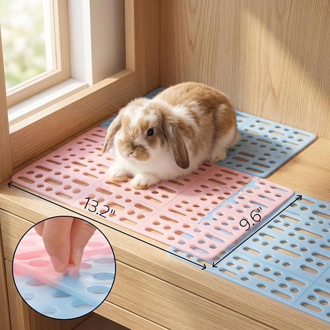Lyellfe 12 Pack Plastic Rabbit Cage Mat with Snap Joint | Durable Rabbit Floor Mat, Foot Resting Pads for Pet Cats Dogs Bunny, Assorted Colors