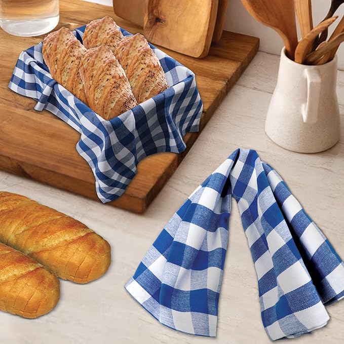 Urban Villa Kitchen Towels Set of 6 Buffalo Checks Blue/White Kitchen Towels 20X30 Inches 100% Cotton Highly Absorbent Kitchen Towels Premium Quality Ultra Soft Mitered Corners KitchenTowels