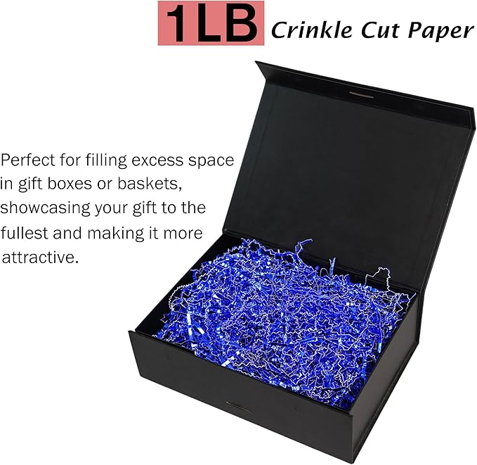 Bobobag - 1LB Crinkle Cut Paper Shred Filler Recyclable Gift Wrap Confetti Raffia Grass Shiny Shred Paper for Easter Baskets Filler Creative Eggs Decor (Blue)