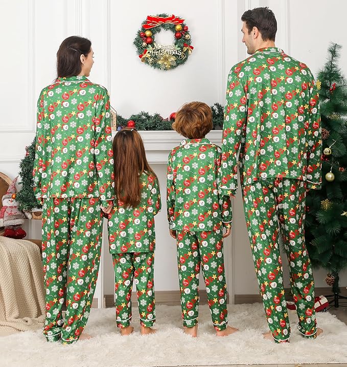 ANGELGGH Family Christmas PJs Matching Sets 2 Pcs Festival Party Pajamas Holiday Warm Sleepwear Couples Button Loungewear