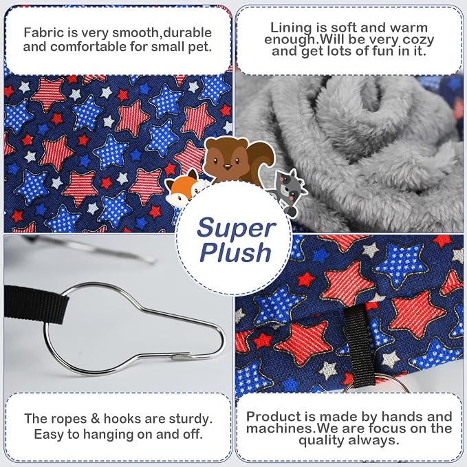 petonfun Ferret Rat Hammock Tunnel for Cage Guinea Pig Hideout Toy Bed,Blue | 2 Pack Set, Large Size, Suitable for Most Small Animal, Double Sided, Wide Chinchilla Cage Accessories to Hide,Durable & Soft
