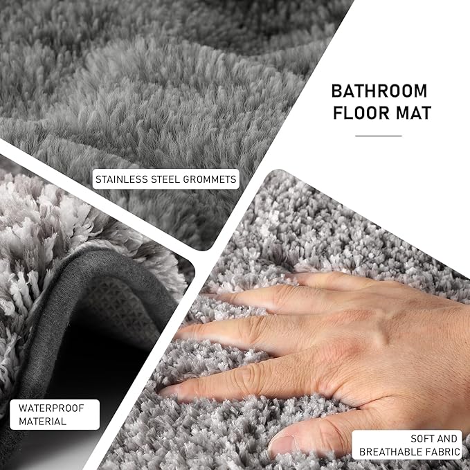 Grey Bathroom Accessories Set with Wicker Trash Can Shower Curtain and Rugs,Bathroom Sets Small Waste Basket Bathroom Trash Can for Bedroom Bathroom