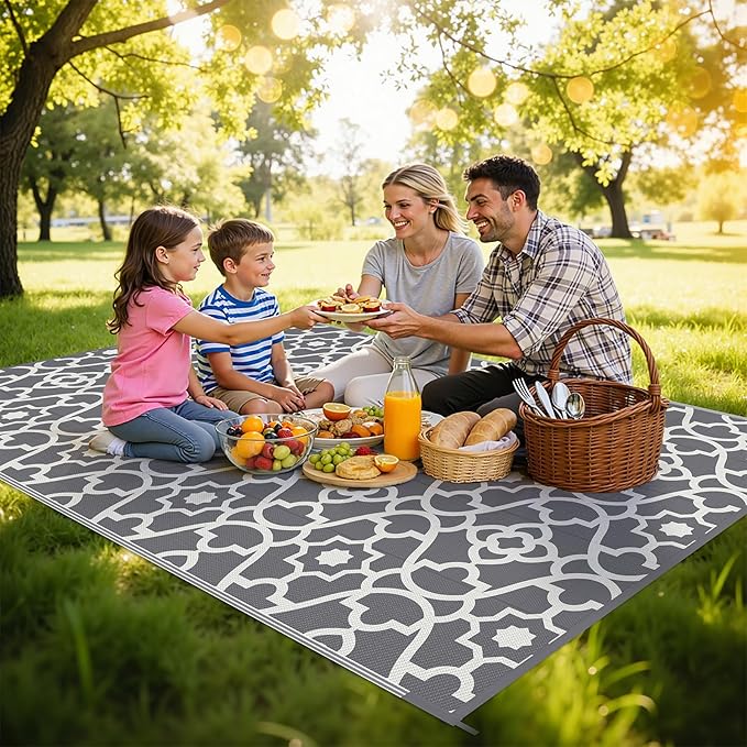 HEBE Outdoor Rug Waterproof 6x9, Plastic Straw Rug Camping Rug, Reversible Outdoor Patio Rugs RV Mat Clearance, Indoor Outside Floor Carpet for Porch,Deck,Camper,Balcony,Backyard