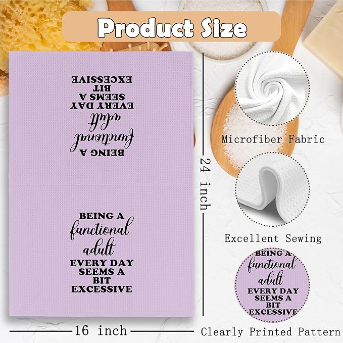 Funny Sarcastic Adult Purple Dish Towels 16x24 Inches, Decorative Absorbent Hand Tea Kitchen Bathroom Towels
