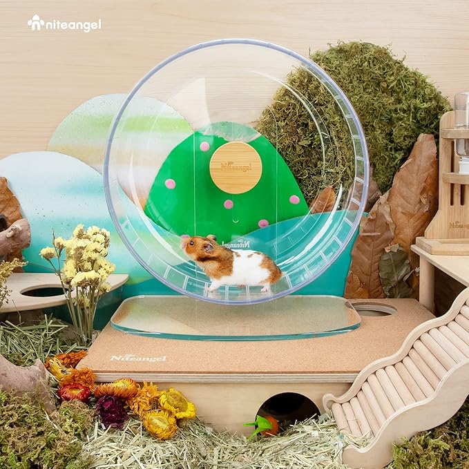 Niteangel Super-Silent Hamster Exercise Wheel: Quiet 12.8" Running Wheel | Can 13.2-17.3" Adjustable Height - No Bend Back Spinner Running for Dwarf Syrian Hamster Gerbils Mice Or Other Small Animal