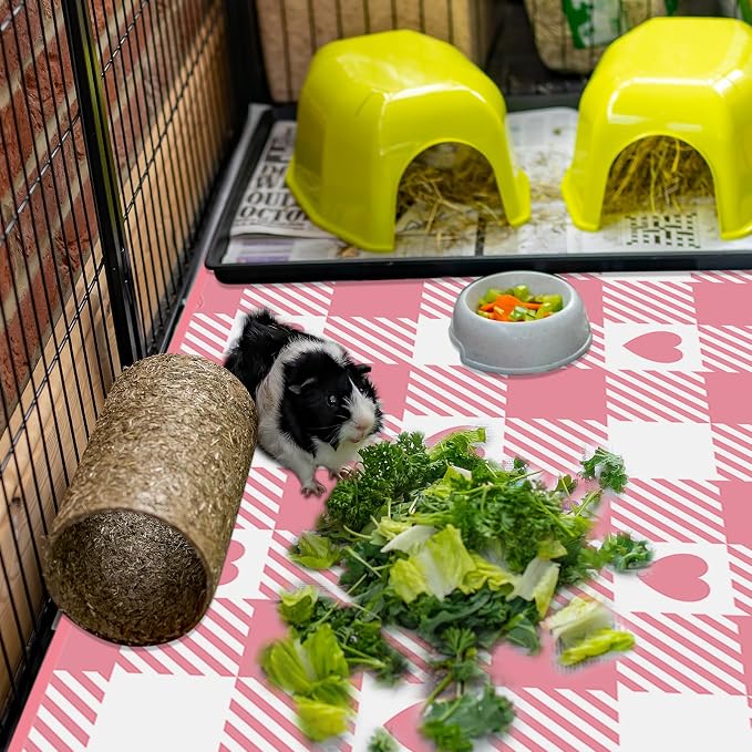 JarThenaAMCS 3 Pcs Checkered Guinea Pig Pee Pads 24 x 47 in Pink White Heart Reusable Bunny Squirrel Mat Washable Small Animal Cage Liner for Valentine's Day Rabbit Hamster Chinchilla Ferret Rat