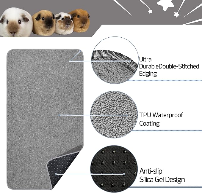 Guinea Pig Bedding, Cage Liners, Washable, Reusable & Leakproof | Premium Fleece Material, Instant Absorbent, Anti-Slip Bottom, Ideal Pee Pads for Small Animals.