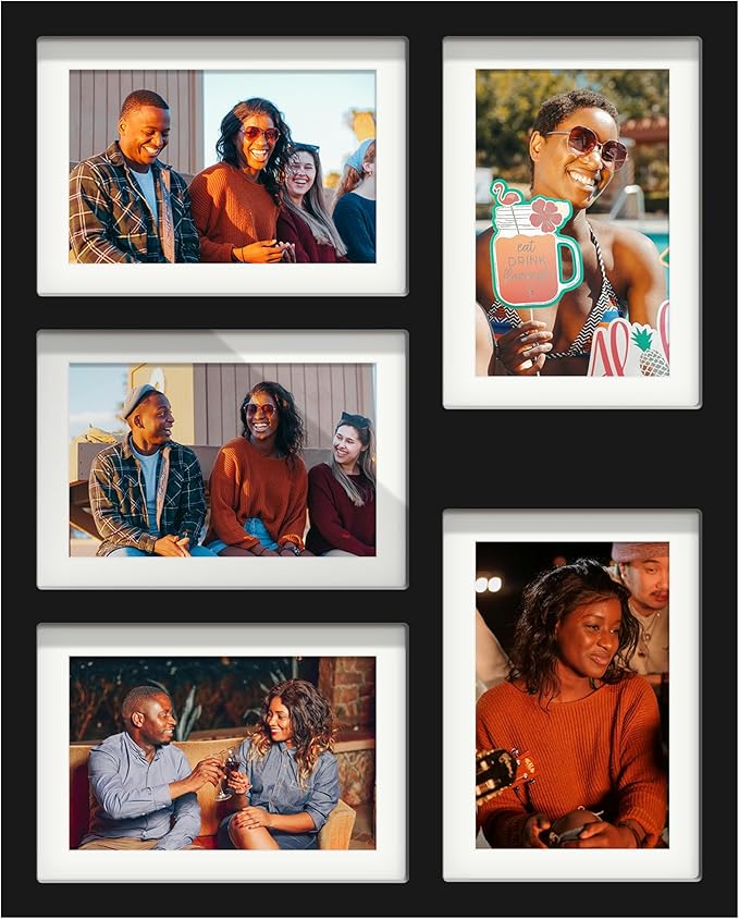 5x7 Picture Frame Collage Holds 5 Photos Made of High Definition Glass, Mat for Display 4x6 Picture Frame Collage Photo for Wall Decor Black