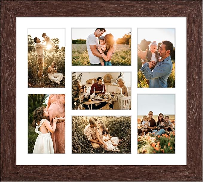 13.5X15.5 Picture Frames Collage with 7 Openings 4X6 Pictures, Multi Photo Frame with Mat for Wall Hanging Decor, Walnut Wood Grain