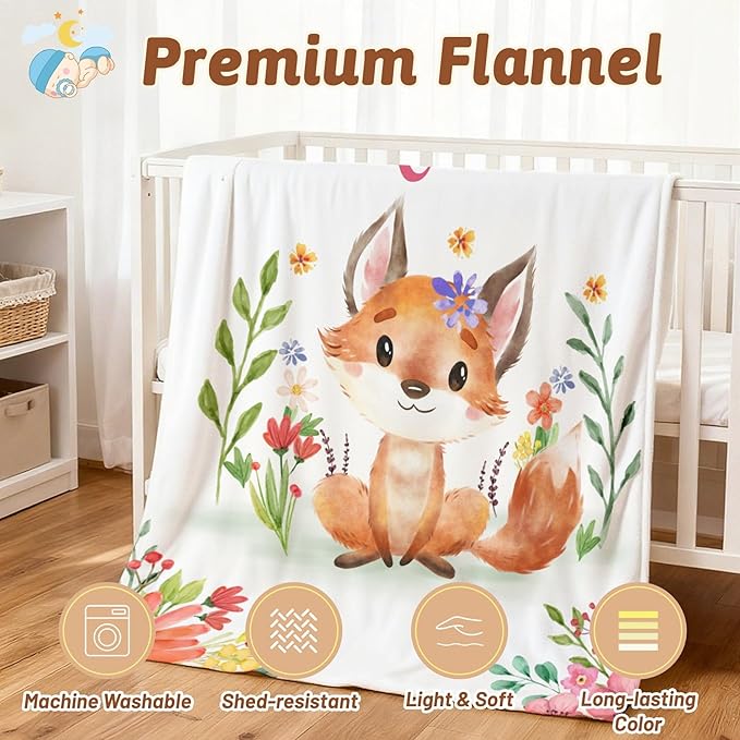 Personalized Fox Blankets for Baby Girls, Customized Blankets Newborn Baby Girl, Personalized Girls Blanket with Name, Newborn, Nursery Decor Girl, 30"x40"