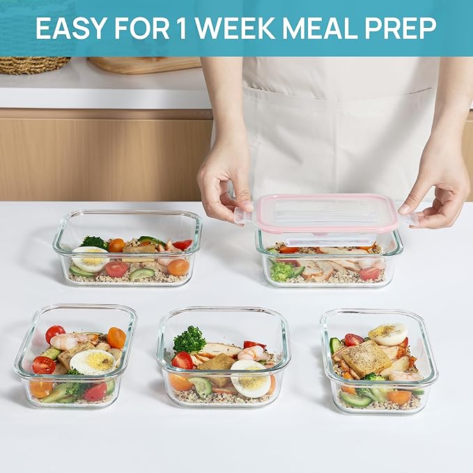 Vtopmart 8 Pack Glass Food Storage Containers with Airtight Lids, Glass Meal Prep Containers, Lunch Containers for Microwave, Oven, Freezer and Dishwasher, BPA Free