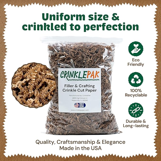 USA Made Crinkle Cut Paper Shred Filler Great for Shipping Packages, Gift Wrap, Basket Filling and All Other Occasions 8 oz Kraft