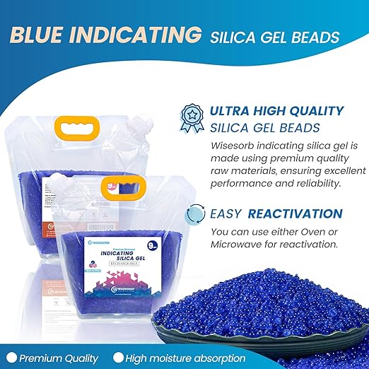 Net 27LBS Blue Indicating Silica Gel Beads Desiccants (Industry Standard 3-5 mm) - Reusable Desiccant Beads Silica Beads [Blue to Pink, 3 Packs of 9LBS]