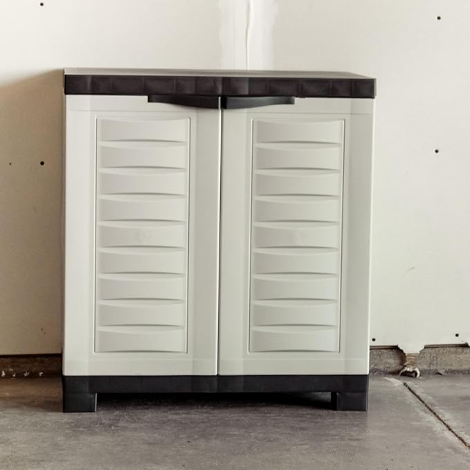 Sunnydaze 25.5" H Resin Garage Storage Cabinet - Garage Cabinet with Adjustable Shelf - Freestanding Utility Storage for Laundry Room, Office, Basement - Gray