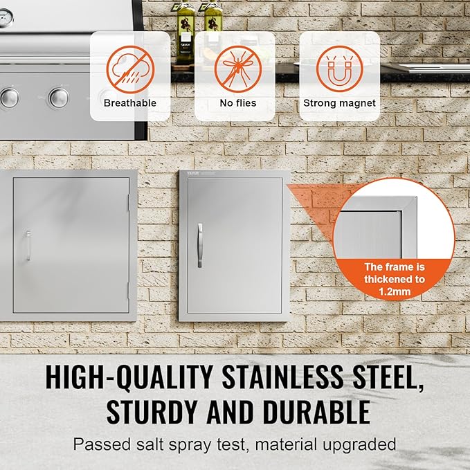 VEVOR Outdoor BBQ Access Door, 16W x 22H Inch, Stainless Steel Flush Mount, Vertical Door with Handle for Grilling Station