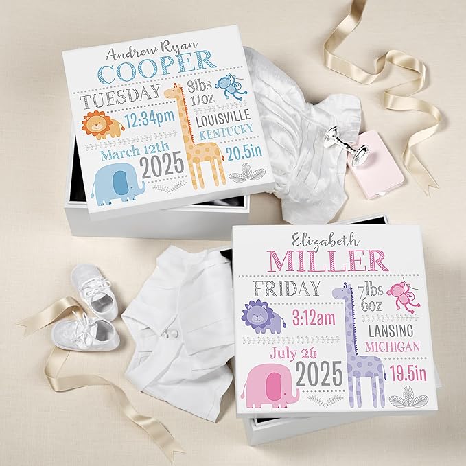Let's Make Memories Personalized Baby's First Keepsake Box - Memento Storage - Memories Box - Nursery Décor - For Boys - 6" Hx12 Square