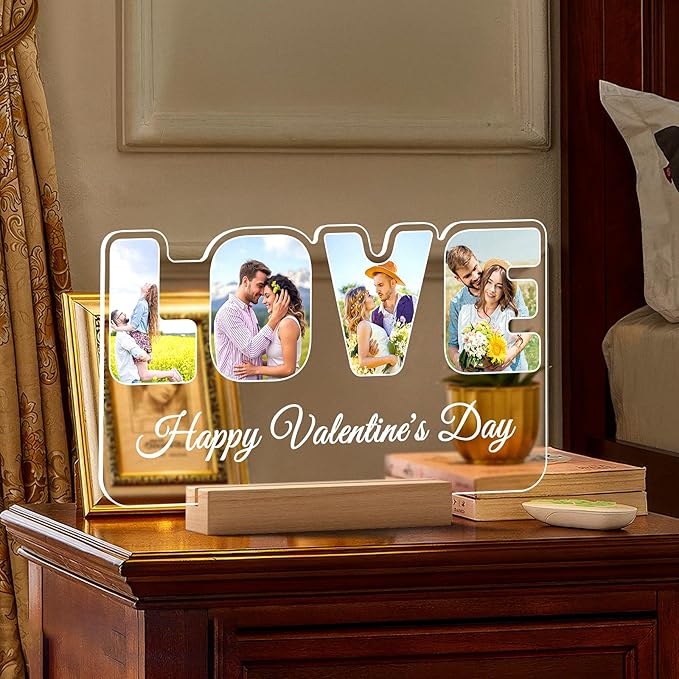 Custom Picture Frames with Photo, Personalized Photo Frame with Night Light, Customized Couples Gifts, Personalized Christmas Anniversary Valentines Gifts for Women Men Her Him Girlfriend Boyfriend
